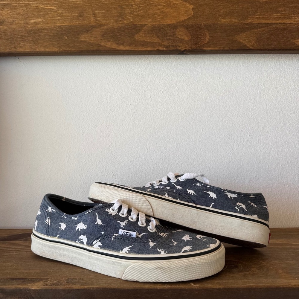Vans Authentic Dinosaur Print Blue Canvas Skate Shoes Mens 7 Womens 8.5 721278